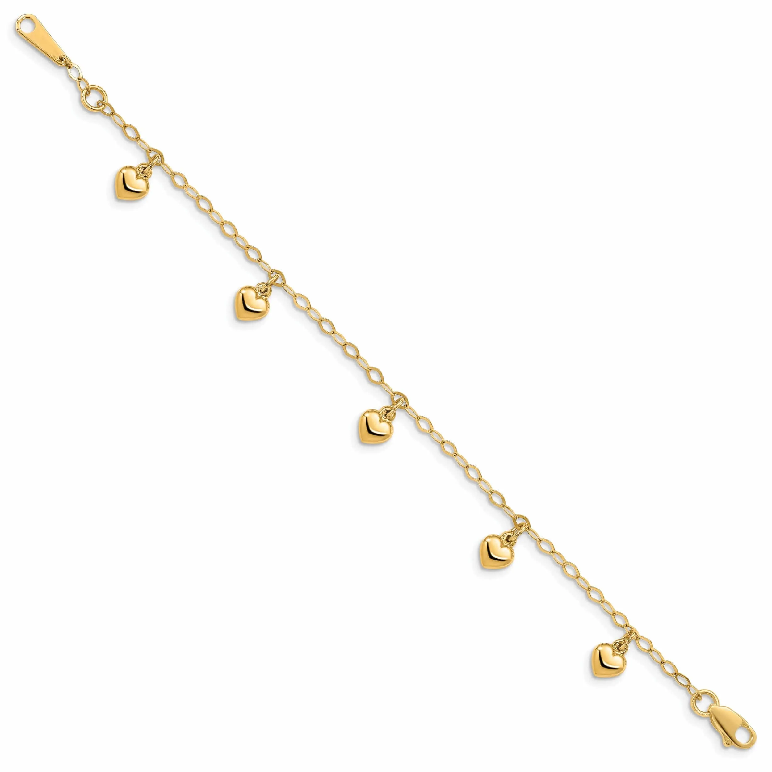 14K Childs Puffed Heart Charm Bracelet