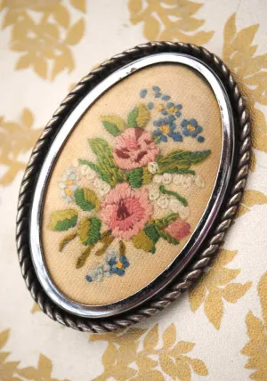 1930s Vintage Embroidered Floral Brooch