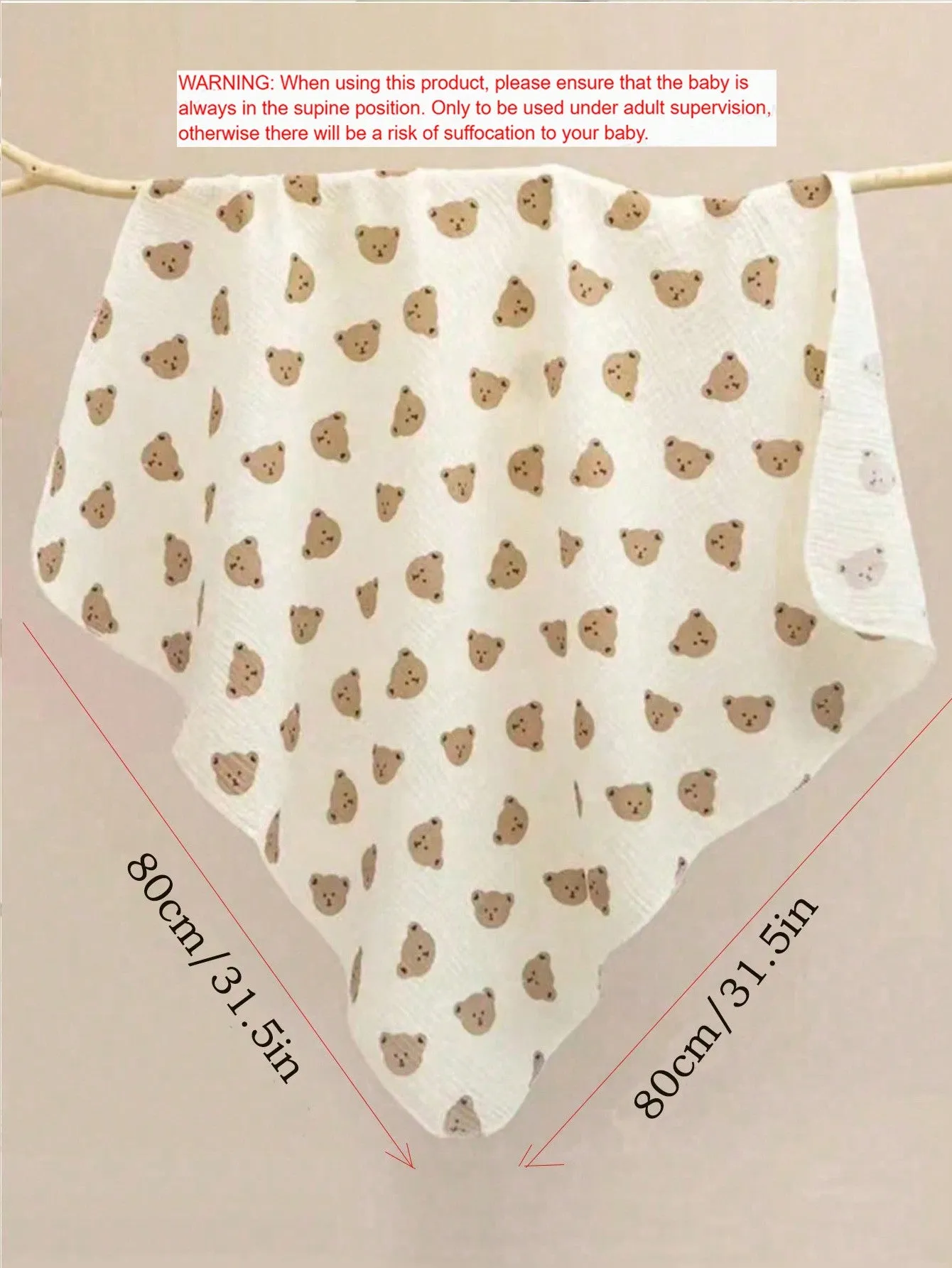 1pc 80*80cm Baby Bear Pattern Soft & Comfortable Lightweight Blanket, Suitable For Spring And Summer