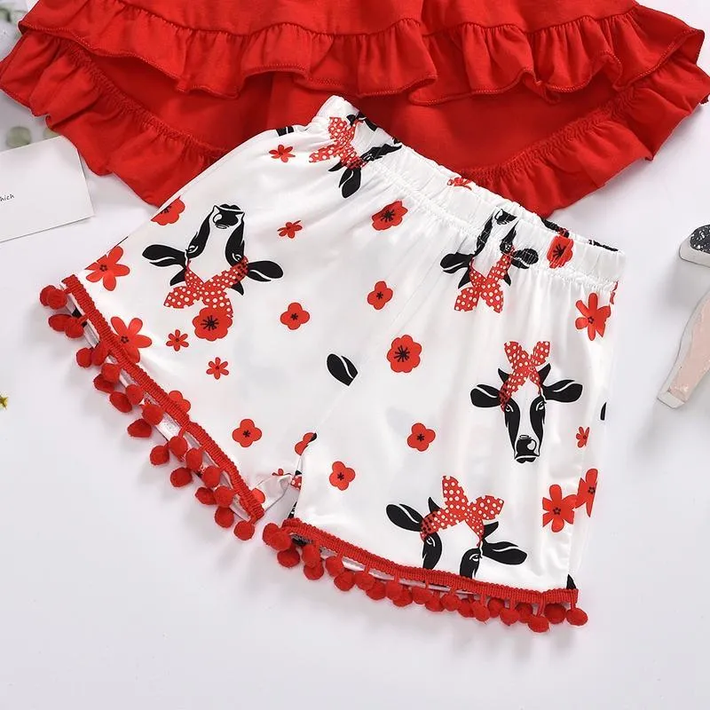 2-piece Ruffle Blouse & Tassel Shorts for Toddler Girl