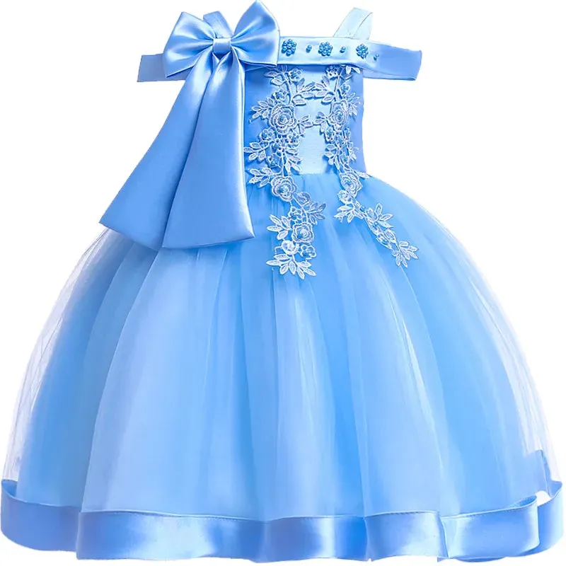 3-10 Years Kids Party Dresses For Girls Appliques Flower Elegant Wedding Dress