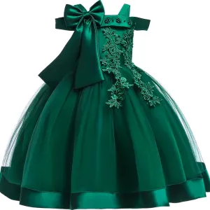 3-10 Years Kids Party Dresses For Girls Appliques Flower Elegant Wedding Dress