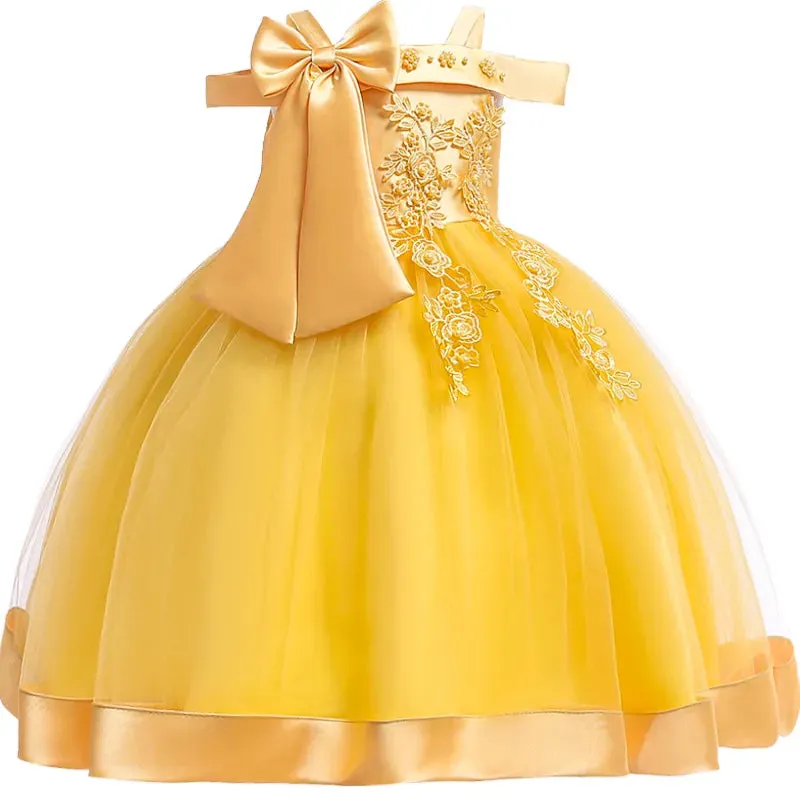 3-10 Years Kids Party Dresses For Girls Appliques Flower Elegant Wedding Dress