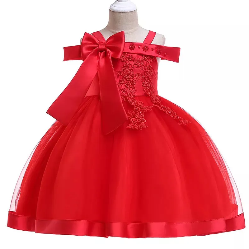 3-10 Years Kids Party Dresses For Girls Appliques Flower Elegant Wedding Dress