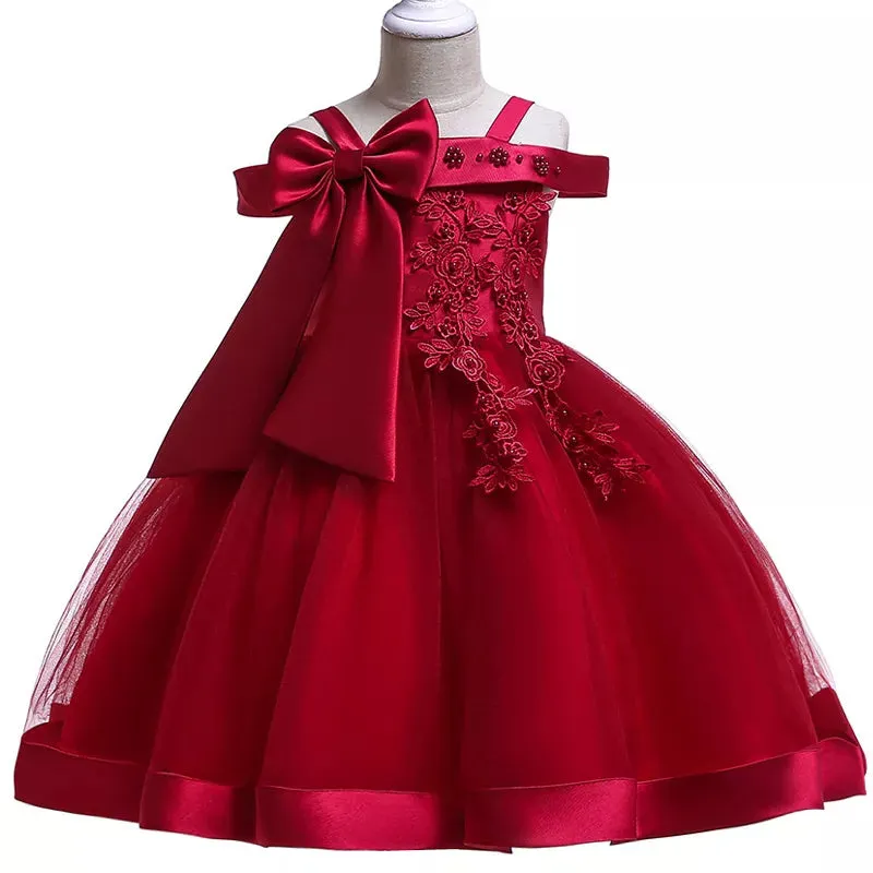 3-10 Years Kids Party Dresses For Girls Appliques Flower Elegant Wedding Dress