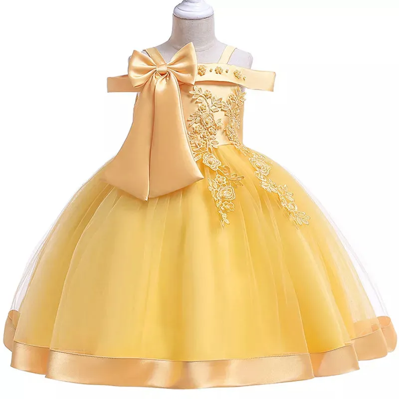 3-10 Years Kids Party Dresses For Girls Appliques Flower Elegant Wedding Dress