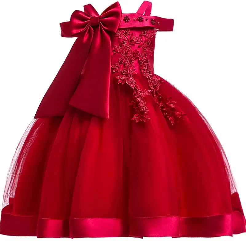 3-10 Years Kids Party Dresses For Girls Appliques Flower Elegant Wedding Dress