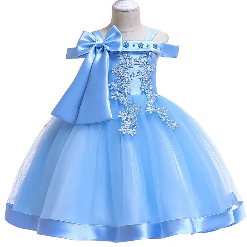 3-10 Years Kids Party Dresses For Girls Appliques Flower Elegant Wedding Dress