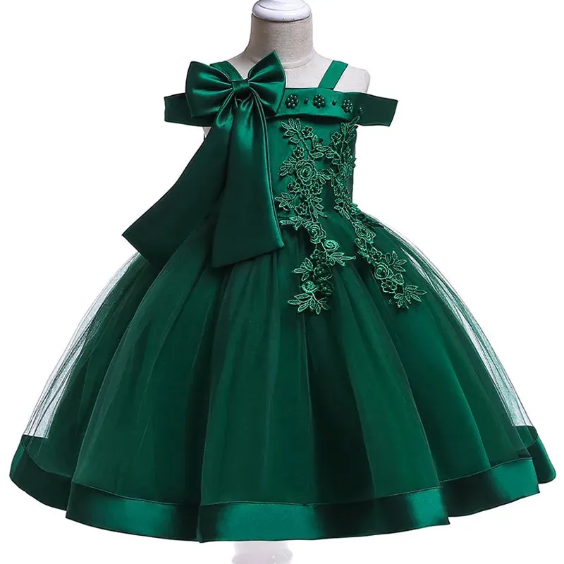 3-10 Years Kids Party Dresses For Girls Appliques Flower Elegant Wedding Dress