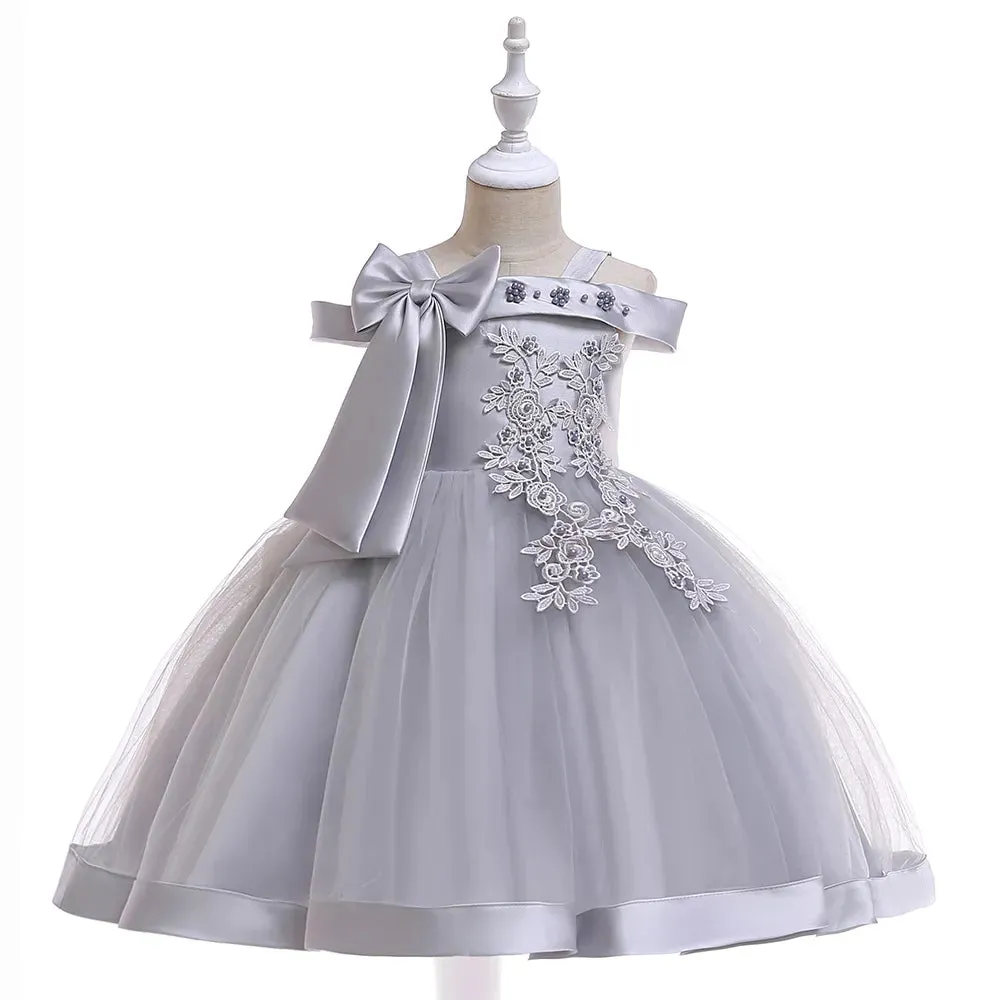 3-10 Years Kids Party Dresses For Girls Appliques Flower Elegant Wedding Dress