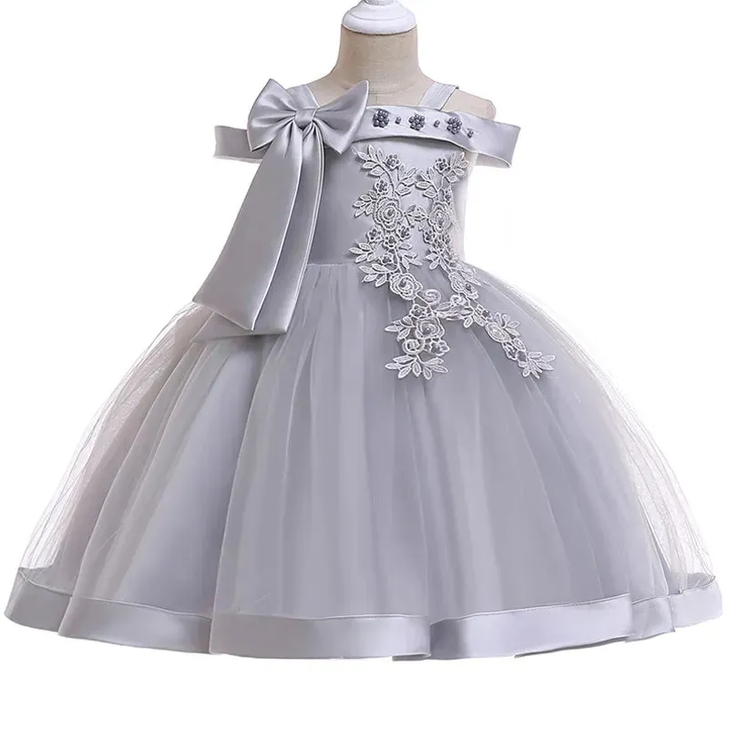 3-10 Years Kids Party Dresses For Girls Appliques Flower Elegant Wedding Dress