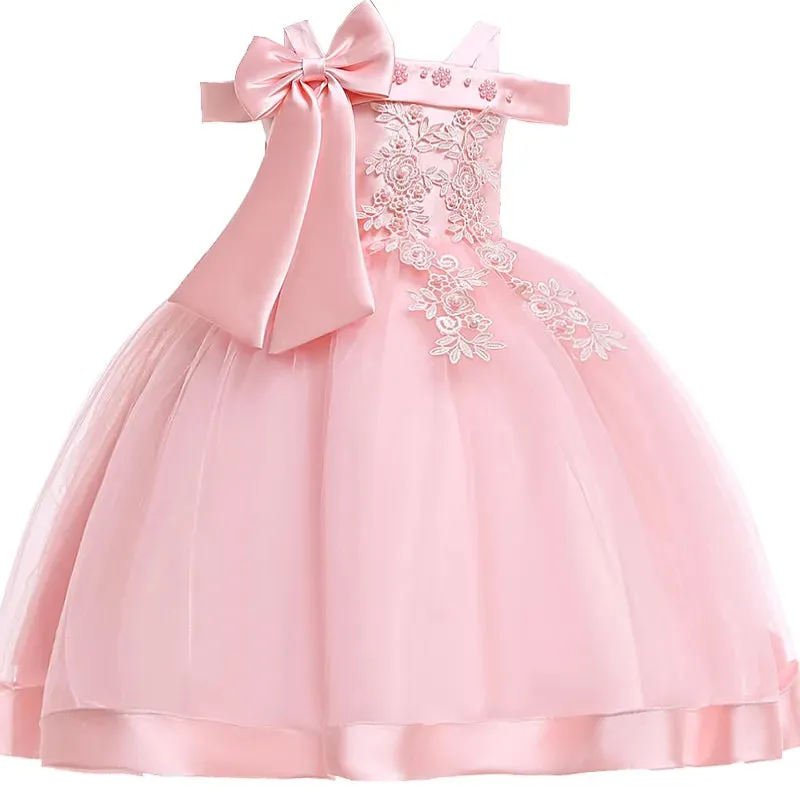 3-10 Years Kids Party Dresses For Girls Appliques Flower Elegant Wedding Dress