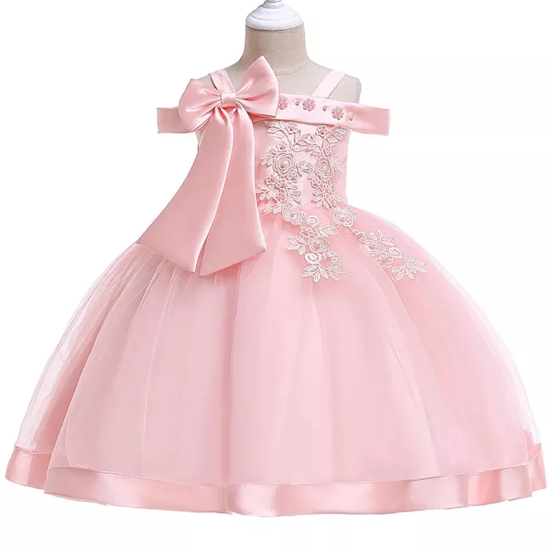 3-10 Years Kids Party Dresses For Girls Appliques Flower Elegant Wedding Dress