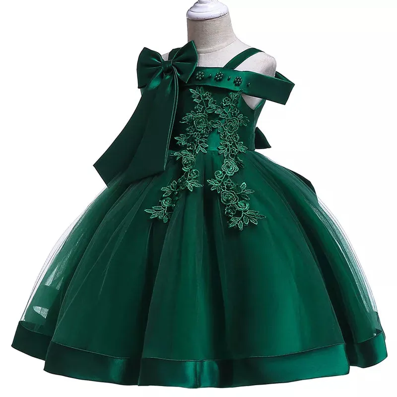 3-10 Years Kids Party Dresses For Girls Appliques Flower Elegant Wedding Dress