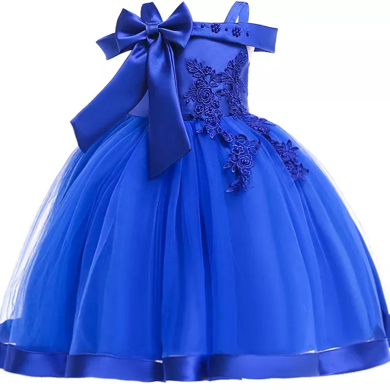 3-10 Years Kids Party Dresses For Girls Appliques Flower Elegant Wedding Dress