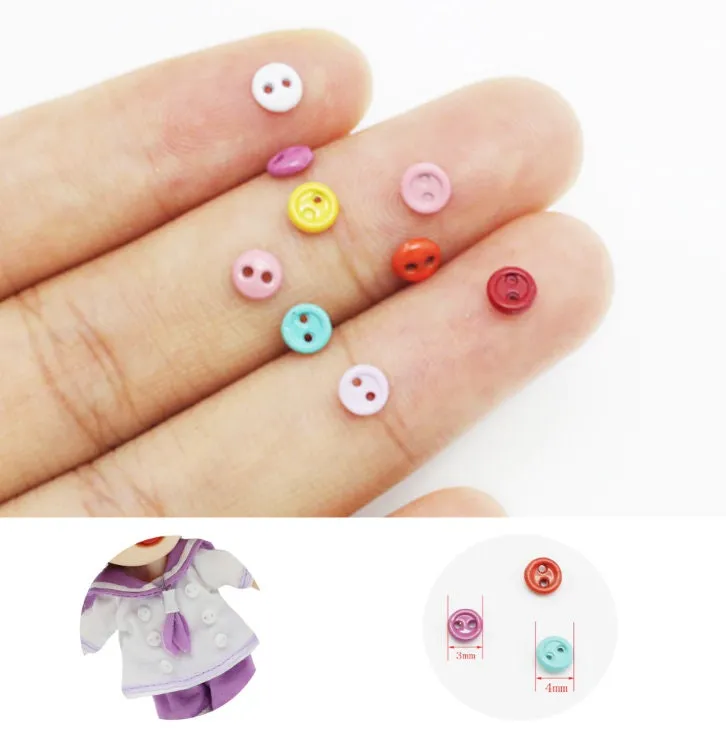 30 Pcs 3 mm 4 mm Doll Buttons - Micro Buttons - Miniature Tiny  Buttons - Botones - Round Sewing Buttons for Doll Clothes Making Supplies