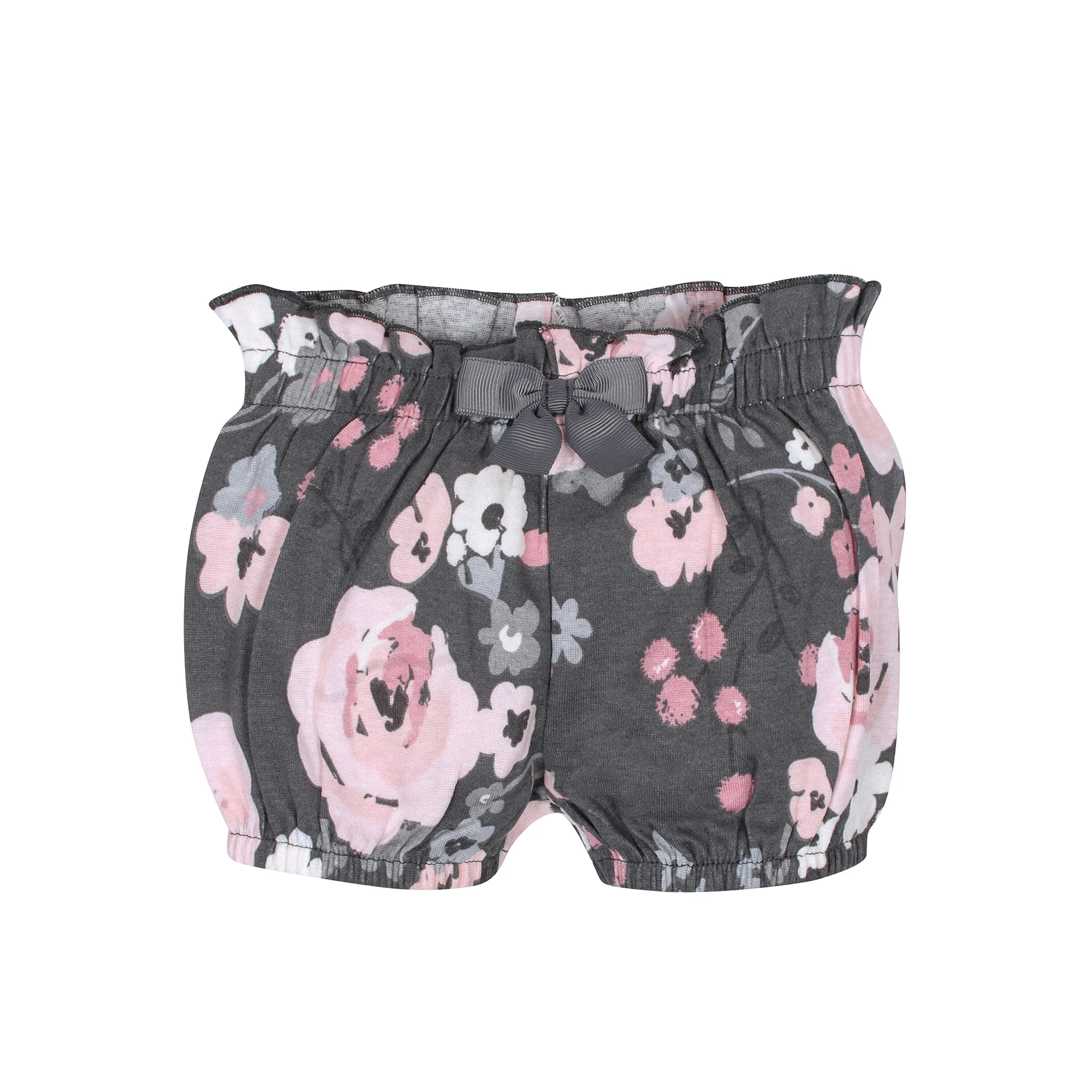 4-Pack Baby Girls Gray Floral Bubble Shorts