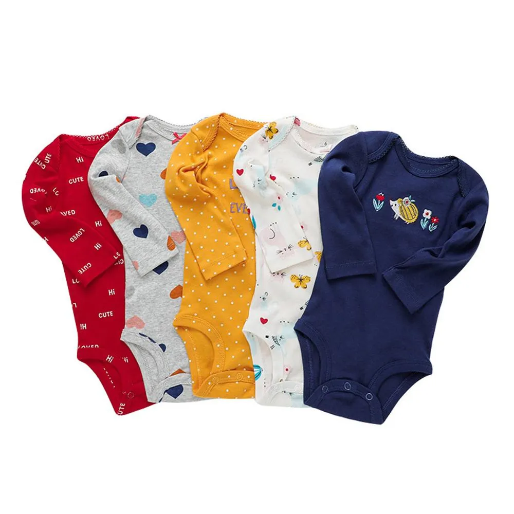 5PCS Baby Unisex Long Sleeve Cartoon Animal Printed Romper Baby Boutique Wholesale