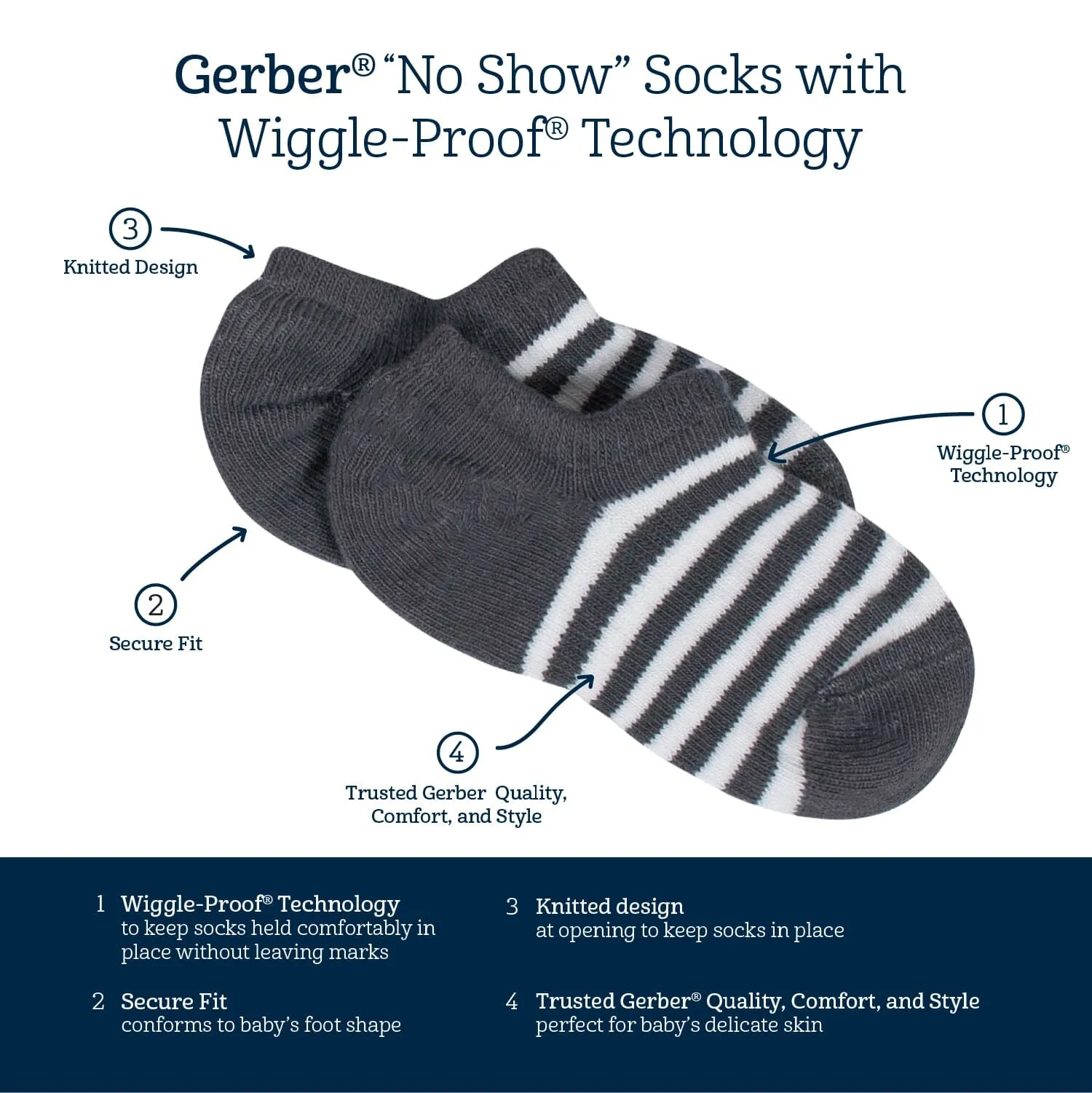 8-Pack Baby Boys' Stripes Wiggle-Proof® No Show Socks