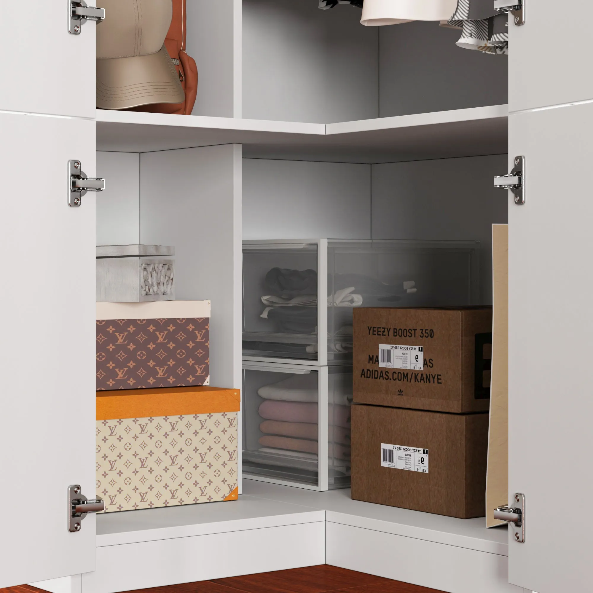 93.9" H Corner Armoire Wardrobe Closet with 6 Doors, L-Shape Bedroom Armoire