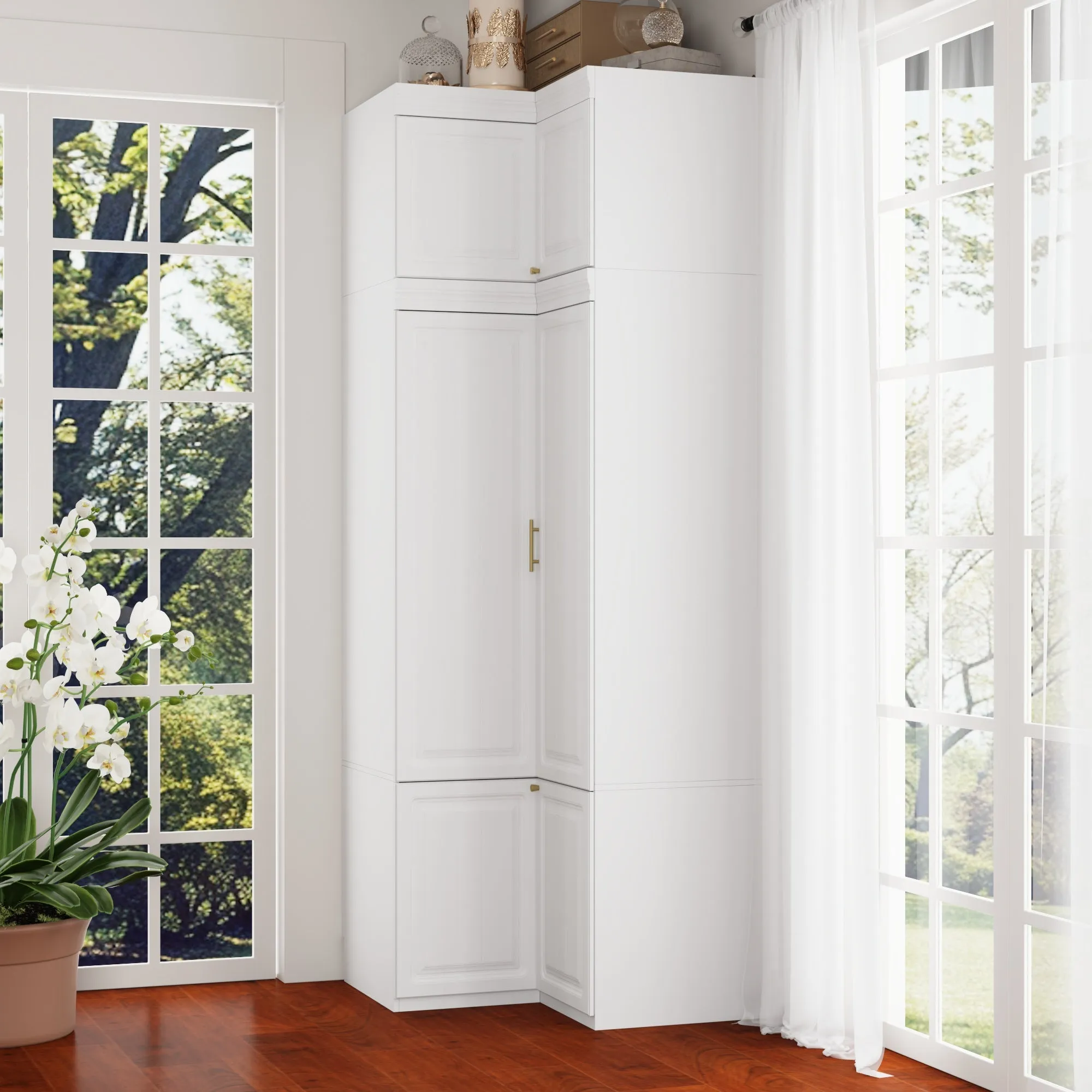 93.9" H Corner Armoire Wardrobe Closet with 6 Doors, L-Shape Bedroom Armoire