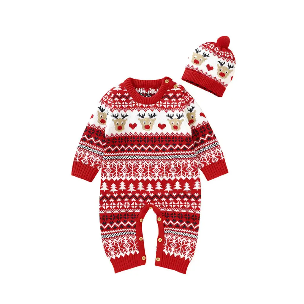 Adorable Unisex Christmas Pattern Newborn Romper