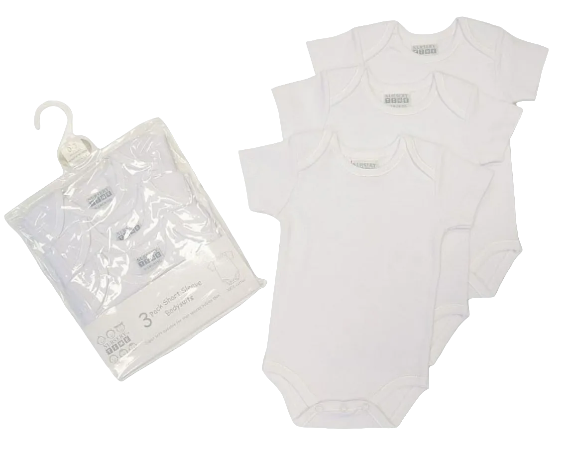 Baby 3 Pack Bodysuit Vest White