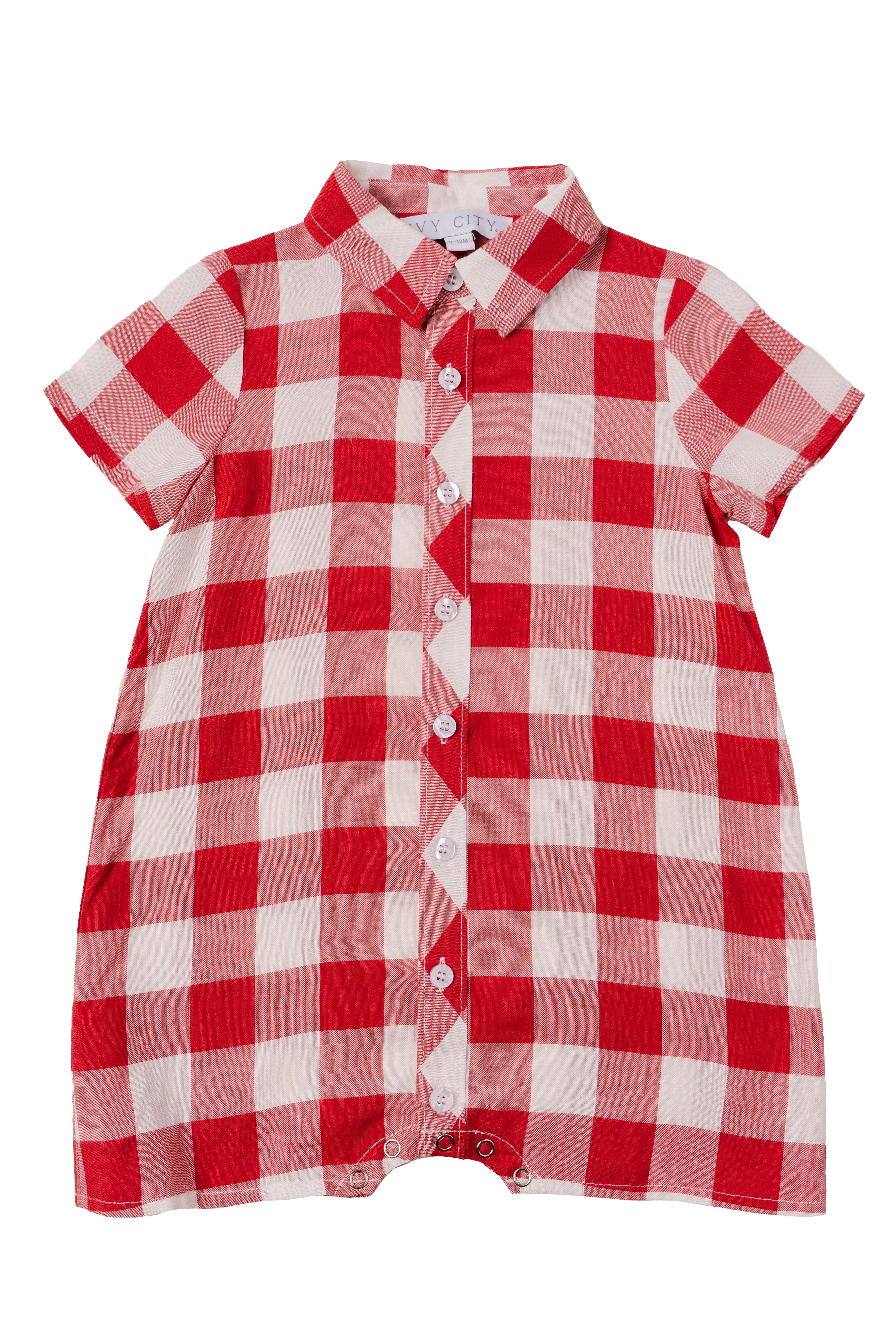 Baby Boys James Romper in Red Gingham - FINAL SALE