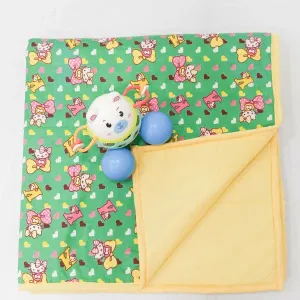 Baby Comforters Green with Yellow Cartoon Design.