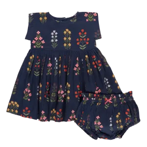 Baby Girls Dresses | Marie Dress Set- Navy Field Florals | Pink Chicken