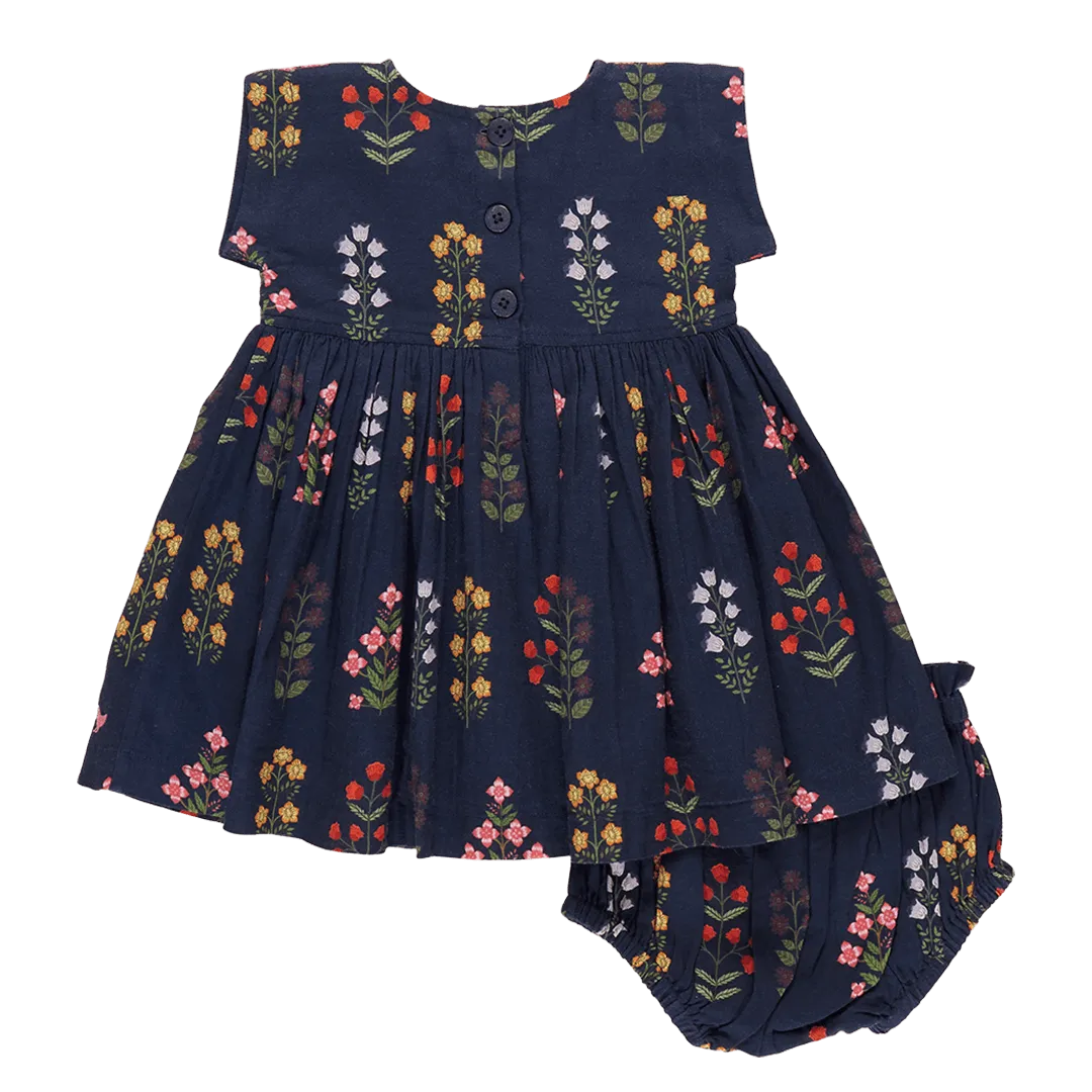 Baby Girls Dresses | Marie Dress Set- Navy Field Florals | Pink Chicken