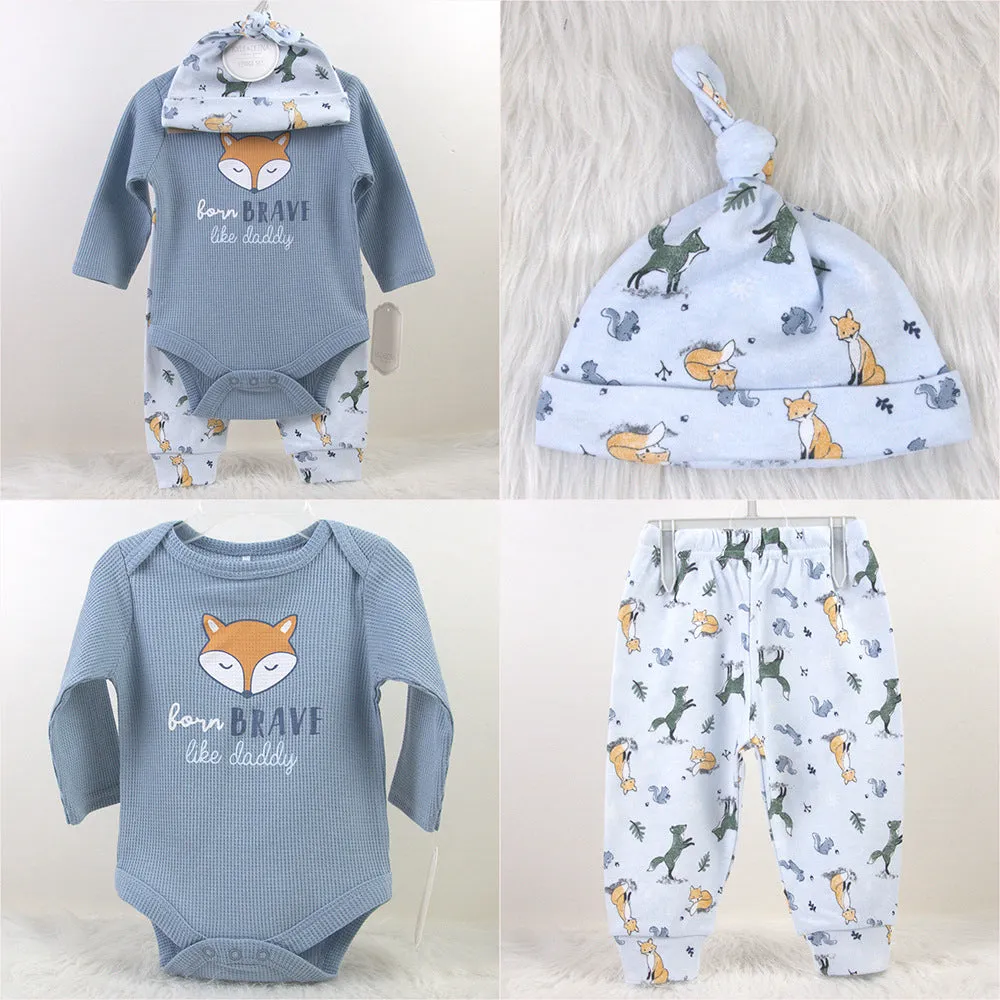 Baby Hat Long Sleeve Bodysuit Pant 3 Piece Set Spring Autumn