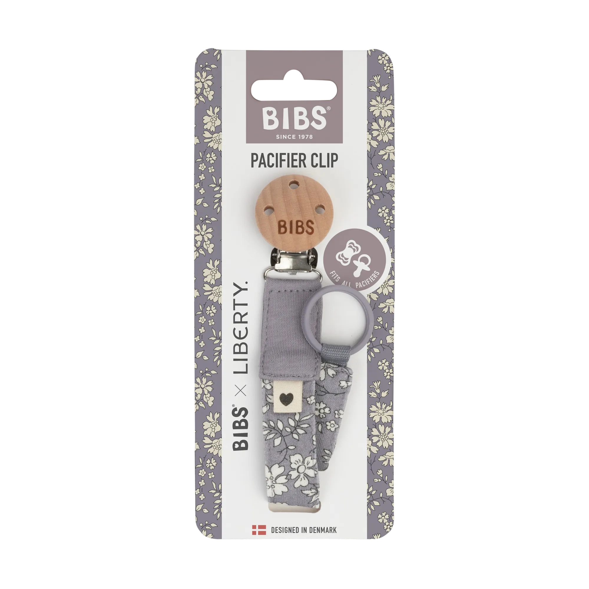 BIBS x LIBERTY Pacifier Clip - Capel/Fossil Grey