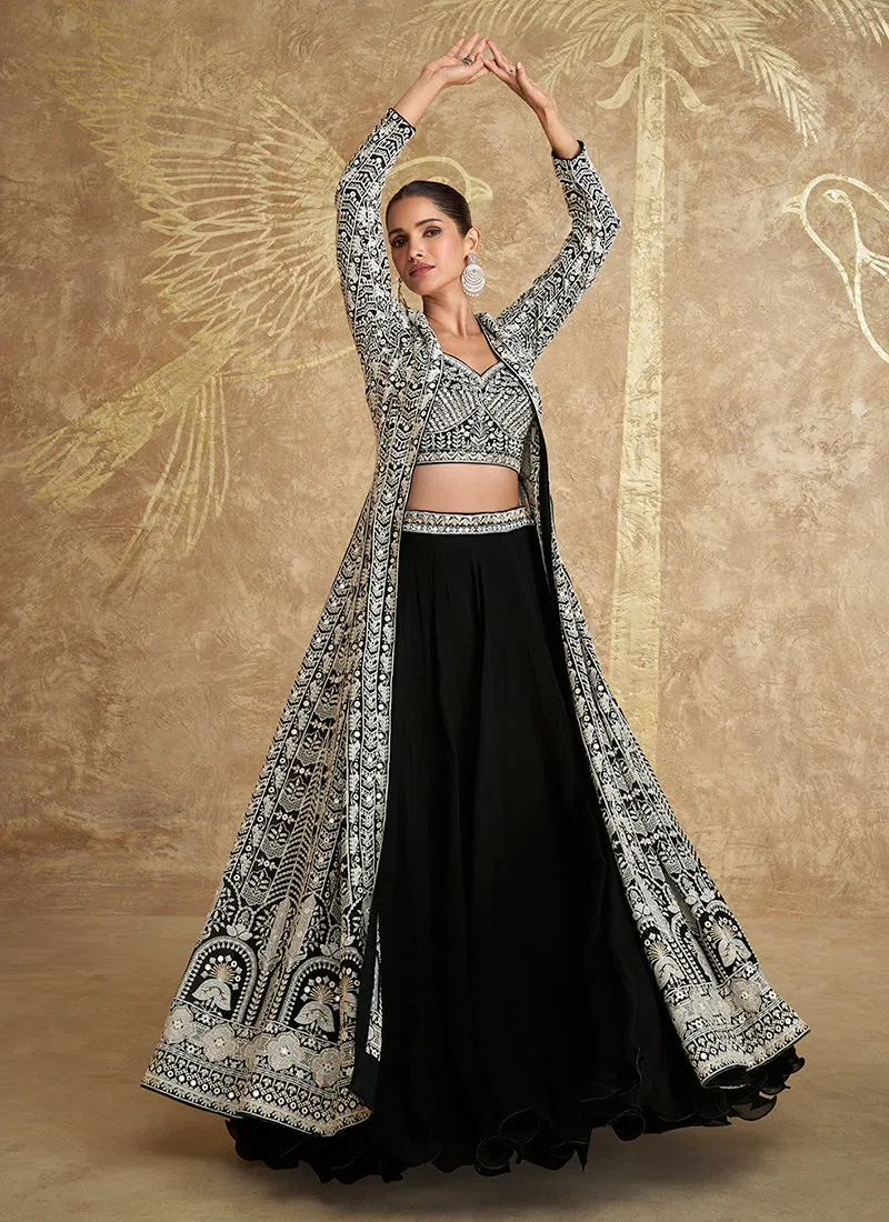 Black Embroidered Jacket Style Lehenga Choli