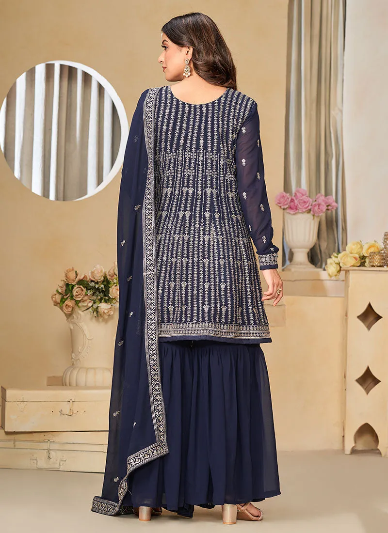 Blue Sequence Embroidery Gharara Suit