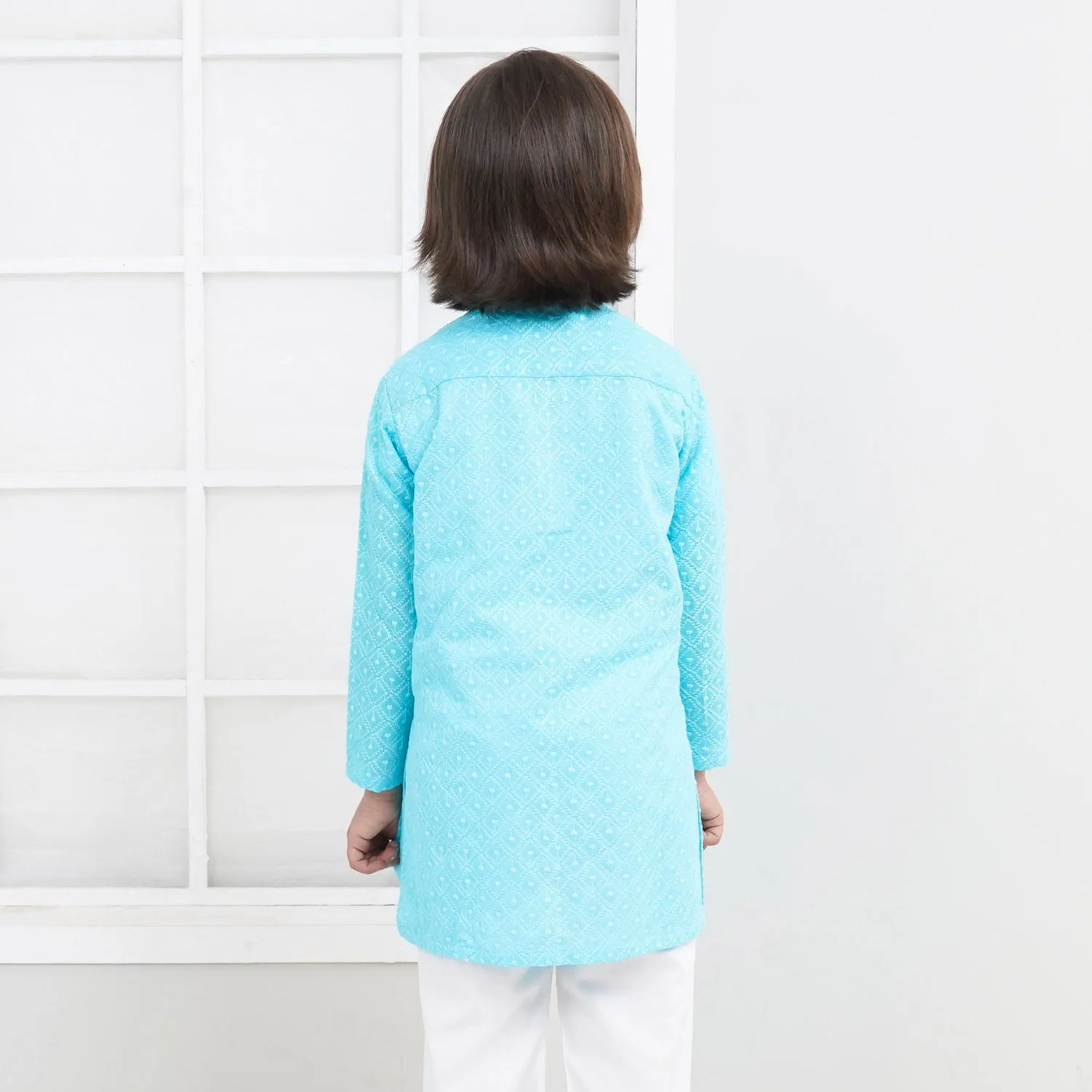 Boys Chicken Kari Kurta - Light Blue