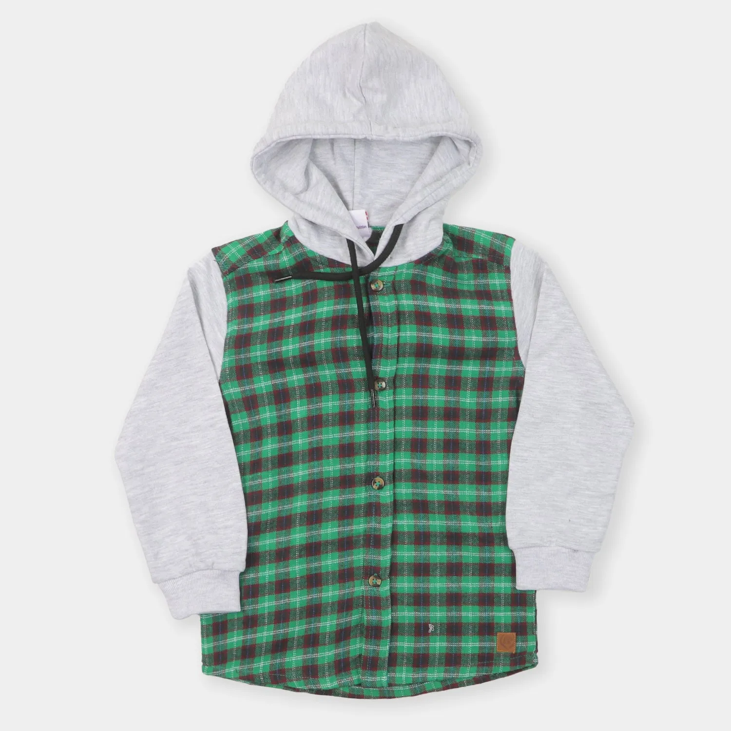 Boys Hooded Shirt - Green Check