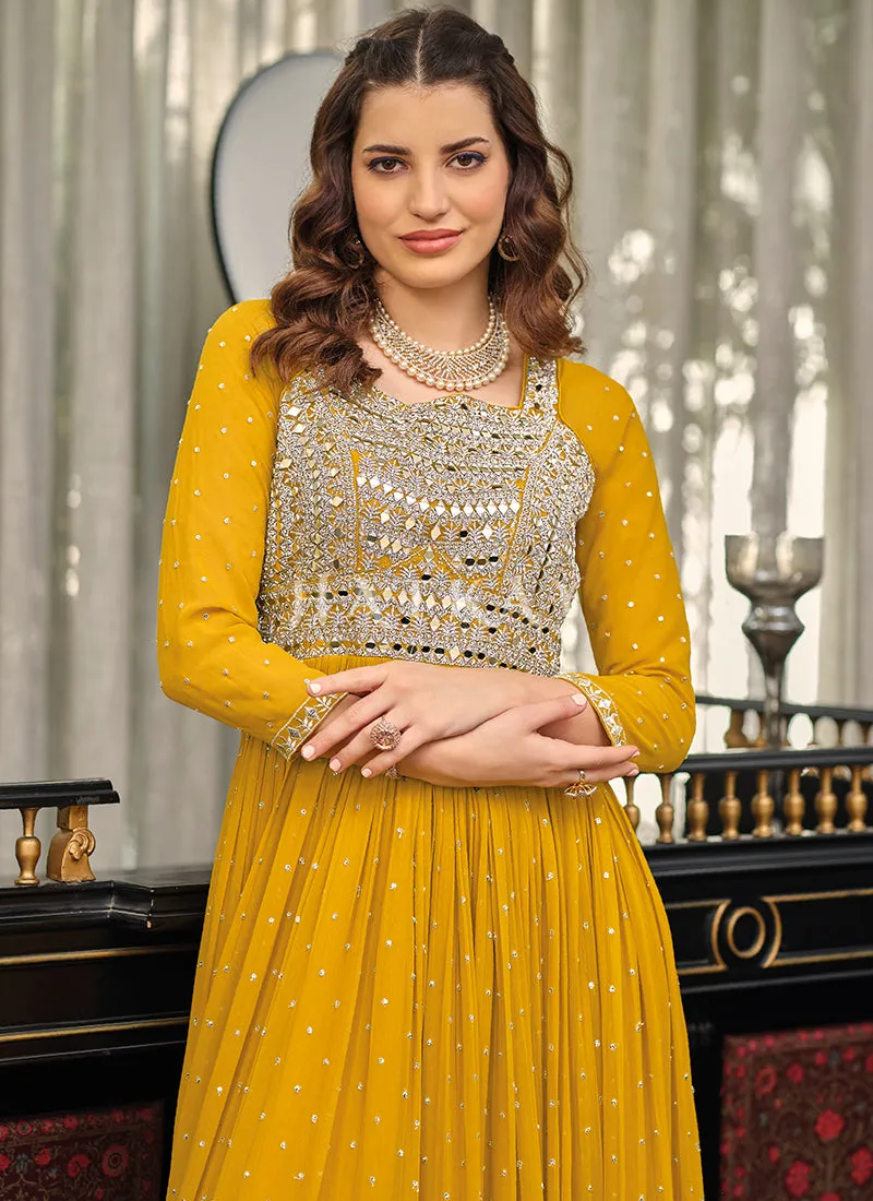 Bright Yellow Embroidered Traditional Anarkali Gown