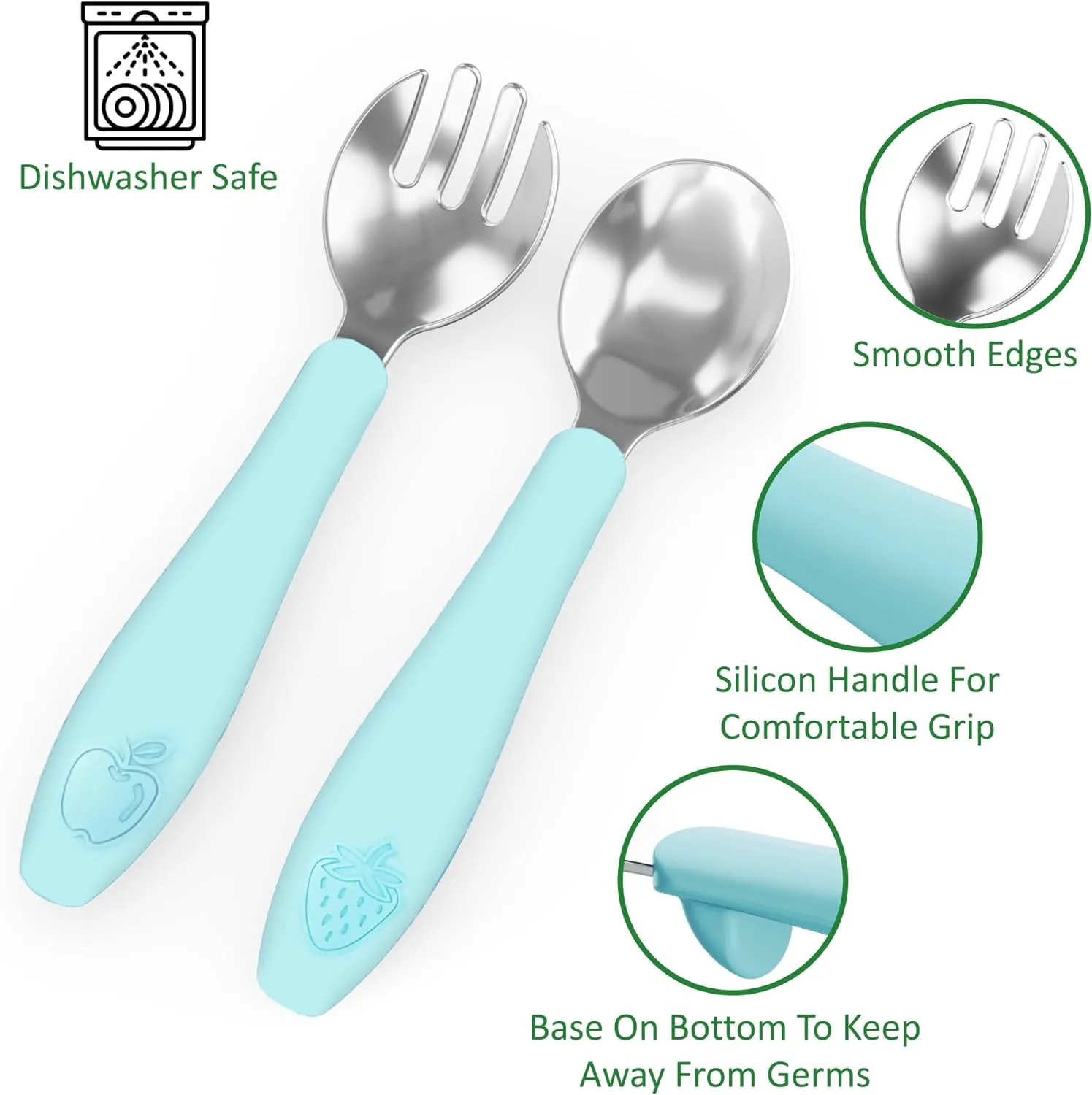 CHILLOUT LIFE Toddler Utensils Set, Kids Silverware with Silicone Handle, Stainless Steel Metal Toddler Forks and Spoons Safe Baby Cutlery for Self Feeding-12 Pieces