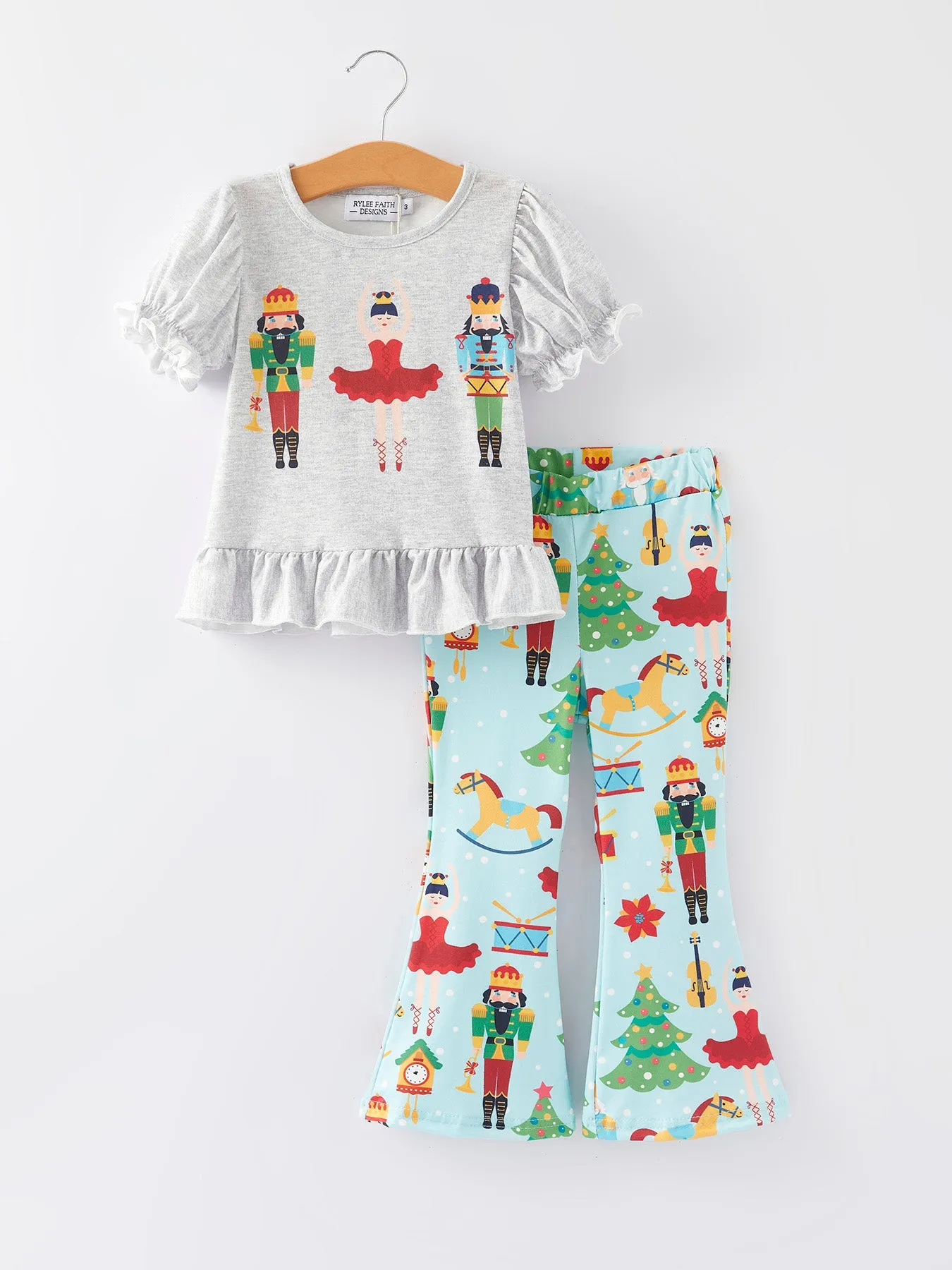 Christmas Girls Nutcracker Print Outfit Set