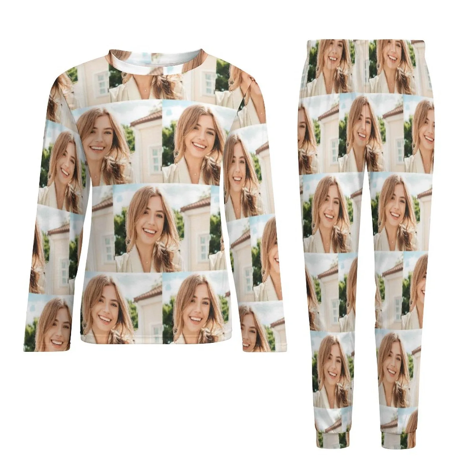 Custom Photo Nightwear Long Sleeve Pjs for Him Personalized Face Girlfriend Men's Pajamas