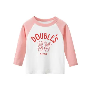 Cute Girls T-shirt with Cartoon Rabbit Pattern