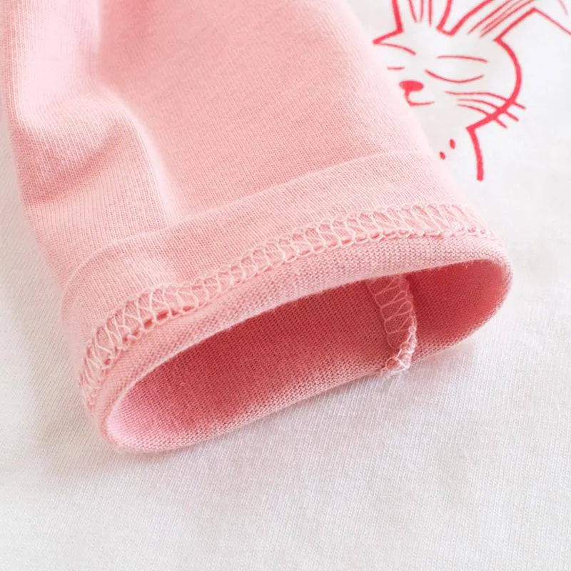 Cute Girls T-shirt with Cartoon Rabbit Pattern