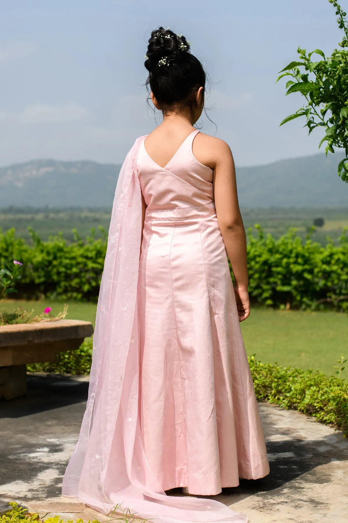 DELILAH - Embroidered German Satin Pink Gown