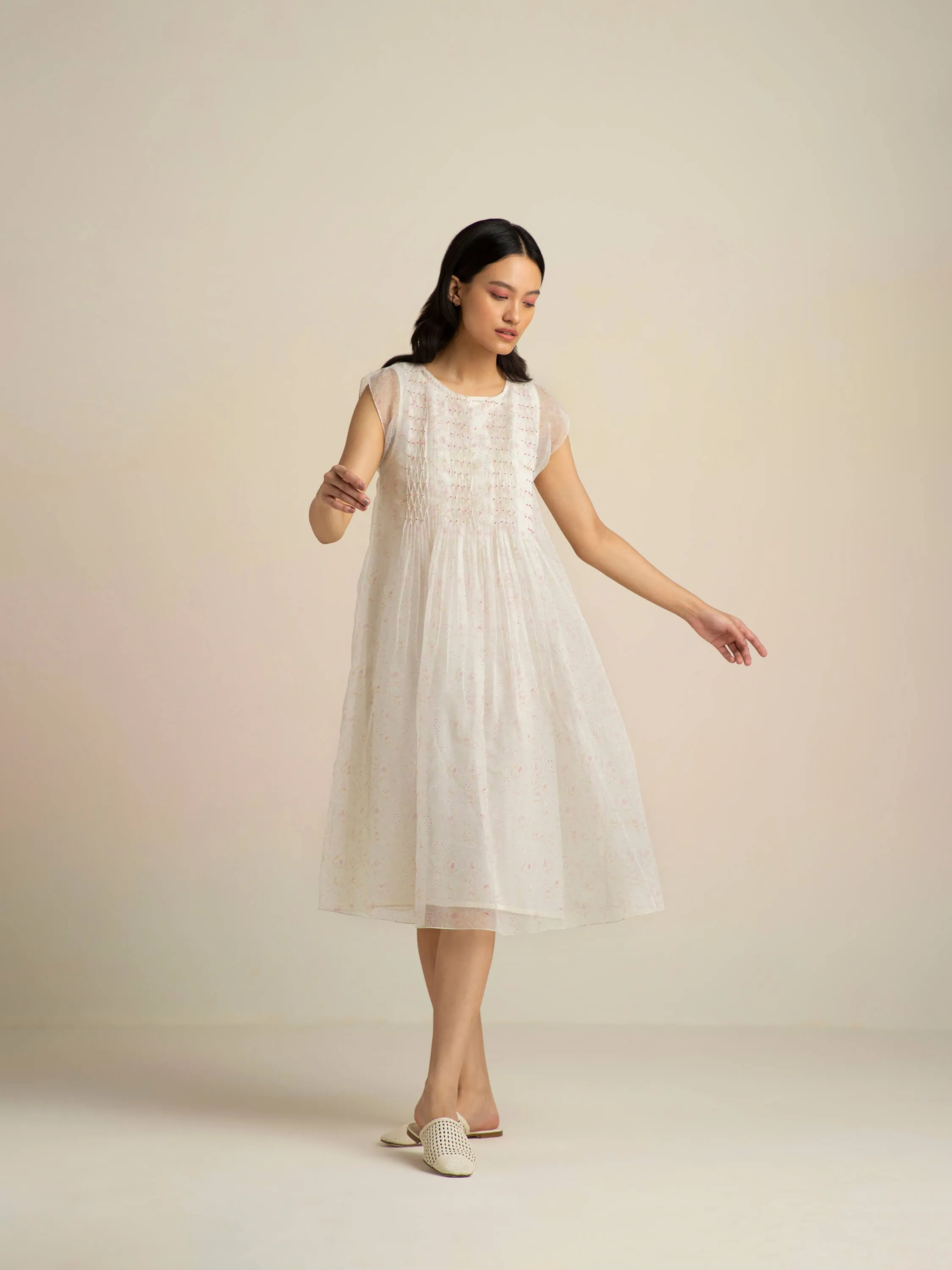 Faded Rose Organza Midi Dress