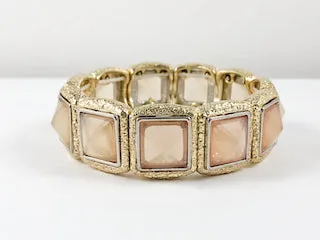 Fancy Elegant Squared Yellow Gold Pink Color Stretch Fashion Bracelet