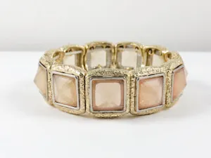 Fancy Elegant Squared Yellow Gold Pink Color Stretch Fashion Bracelet