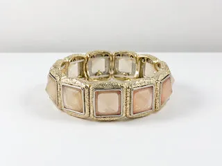 Fancy Elegant Squared Yellow Gold Pink Color Stretch Fashion Bracelet