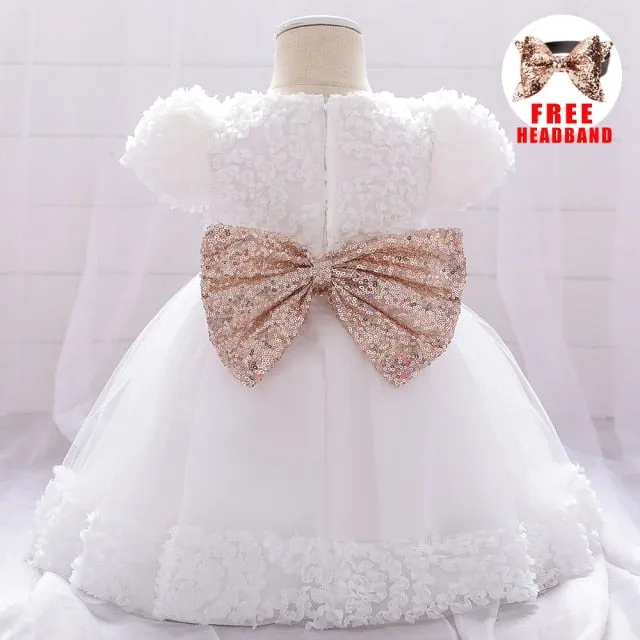 Fancy Sequin Bow Dresses for Flower Girl and Delicate Embroidered Style-Vestidos de Fiesta para Niñas