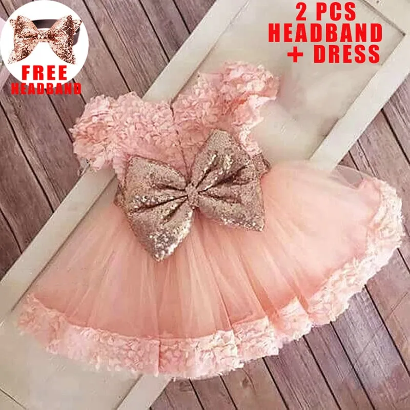 Fancy Sequin Bow Dresses for Flower Girl and Delicate Embroidered Style-Vestidos de Fiesta para Niñas